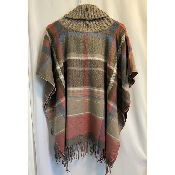 Multiples | Tartan Plaid Cowl Neck Poncho Shawl Sweater NWT -Size Large - Picture 5 of 6